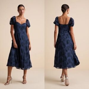Lulu's Navy Puff Sleeve Midi Dress
